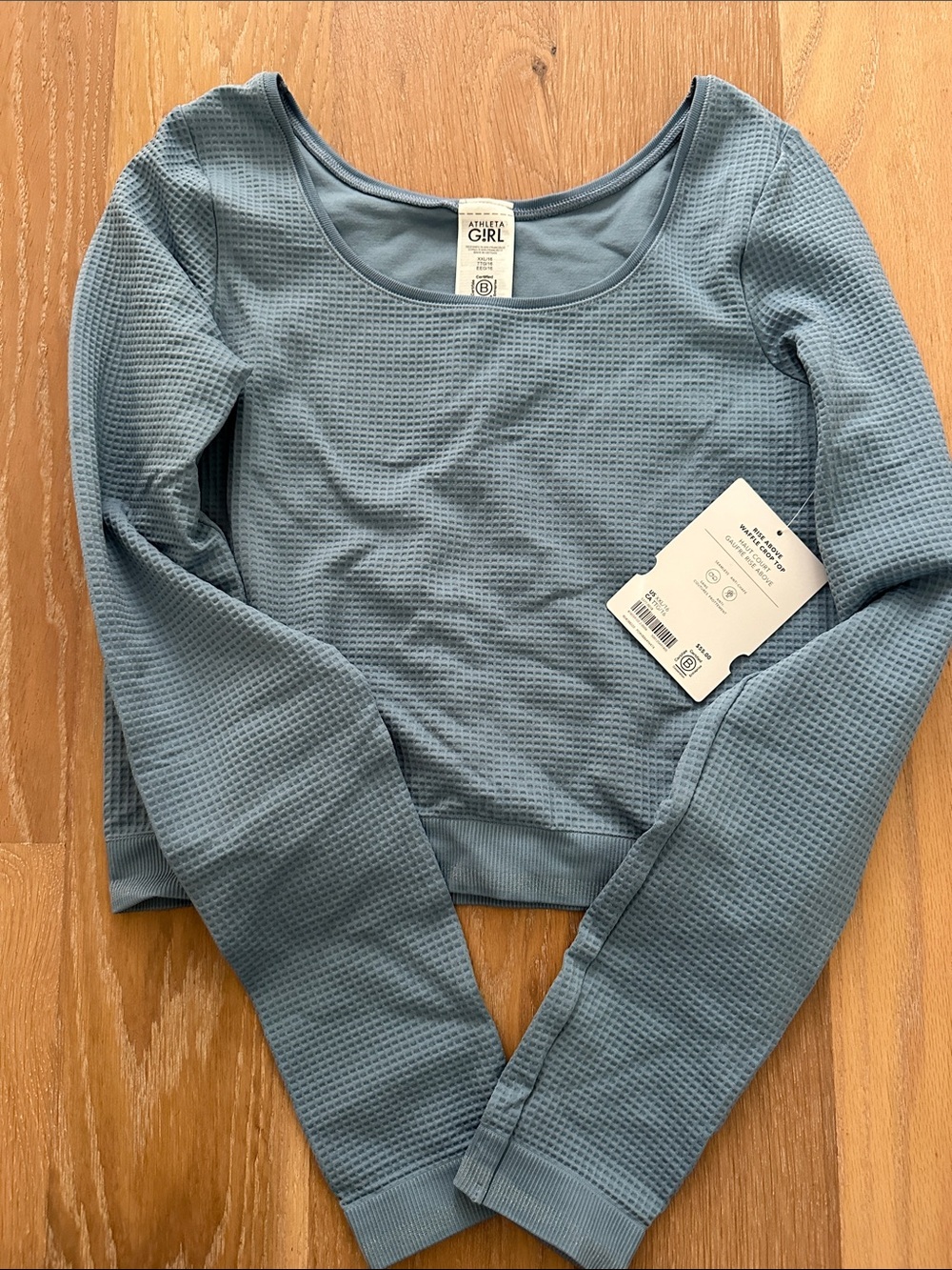Athleta ElRise Above Waffle Crop Top Light Blue, Long-Sleeve